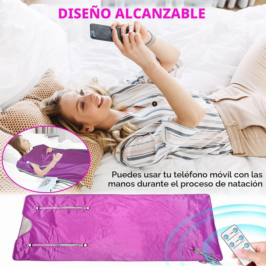 Manta Sauna Infrarrojos, Manta Sauna Infrarrojos 2 Zonas Con Cremallera 100 Gorros Ducha 10 Bolsas Baño Terapia Desintoxicación Sauna Manta Sauna Oxford Portátil Manta Calefactable Con Control Remoto foto 2