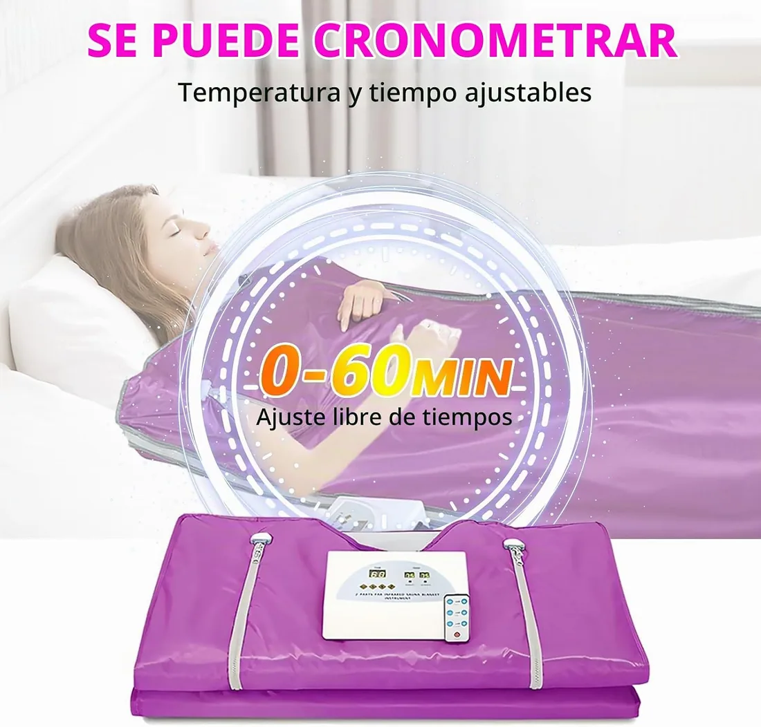 Manta Sauna Infrarrojos, Manta Sauna Infrarrojos 2 Zonas Con Cremallera 100 Gorros Ducha 10 Bolsas Baño Terapia Desintoxicación Sauna Manta Sauna Oxford Portátil Manta Calefactable Con Control Remoto foto 3