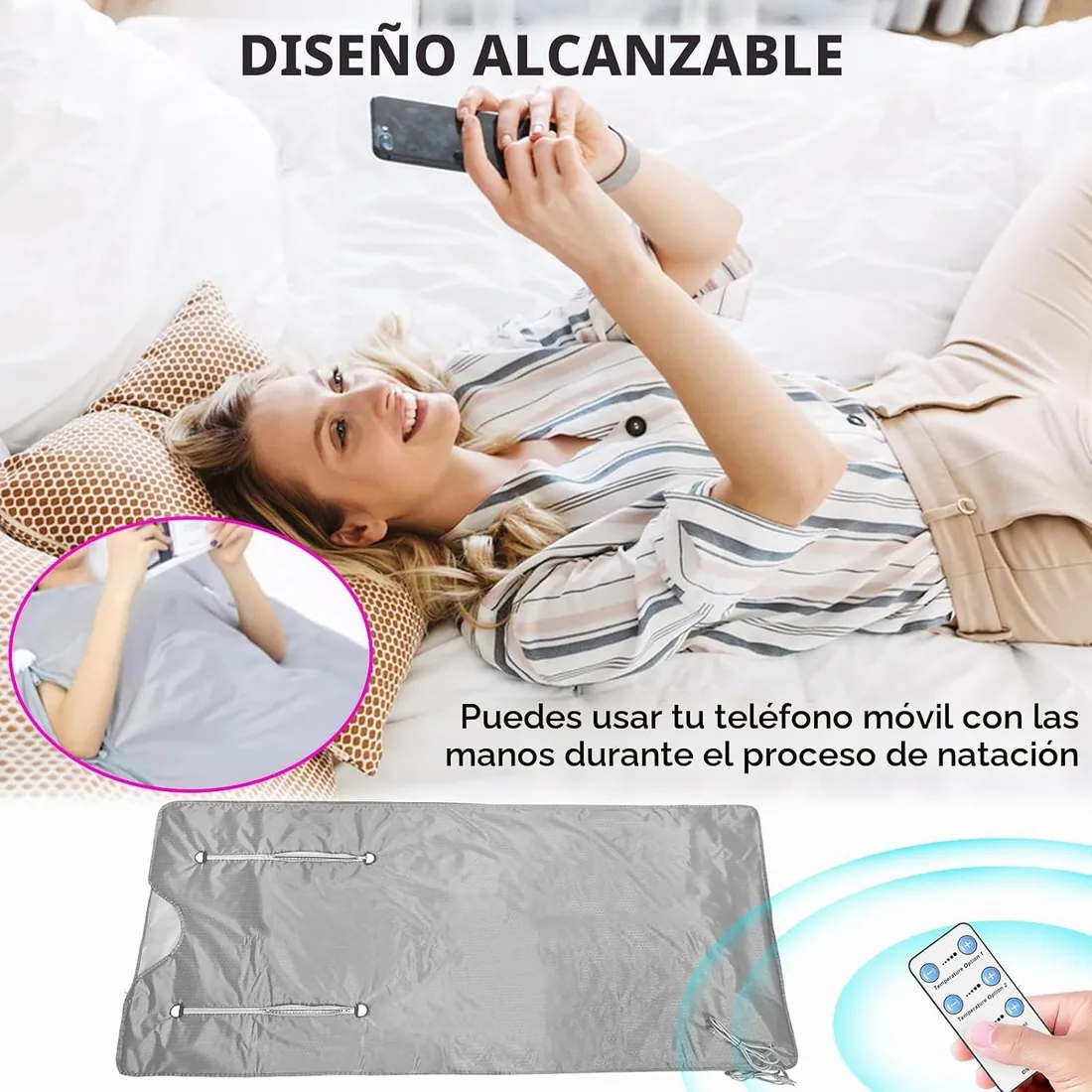 Manta Sauna Infrarrojos, Manta Sauna Infrarrojos 2 Zonas Con Cremallera 100 Gorros Ducha 10 Bolsas Baño Terapia Desintoxicación Sauna Manta Sauna Oxford Portátil Manta Calefactable con Control Remoto foto 2