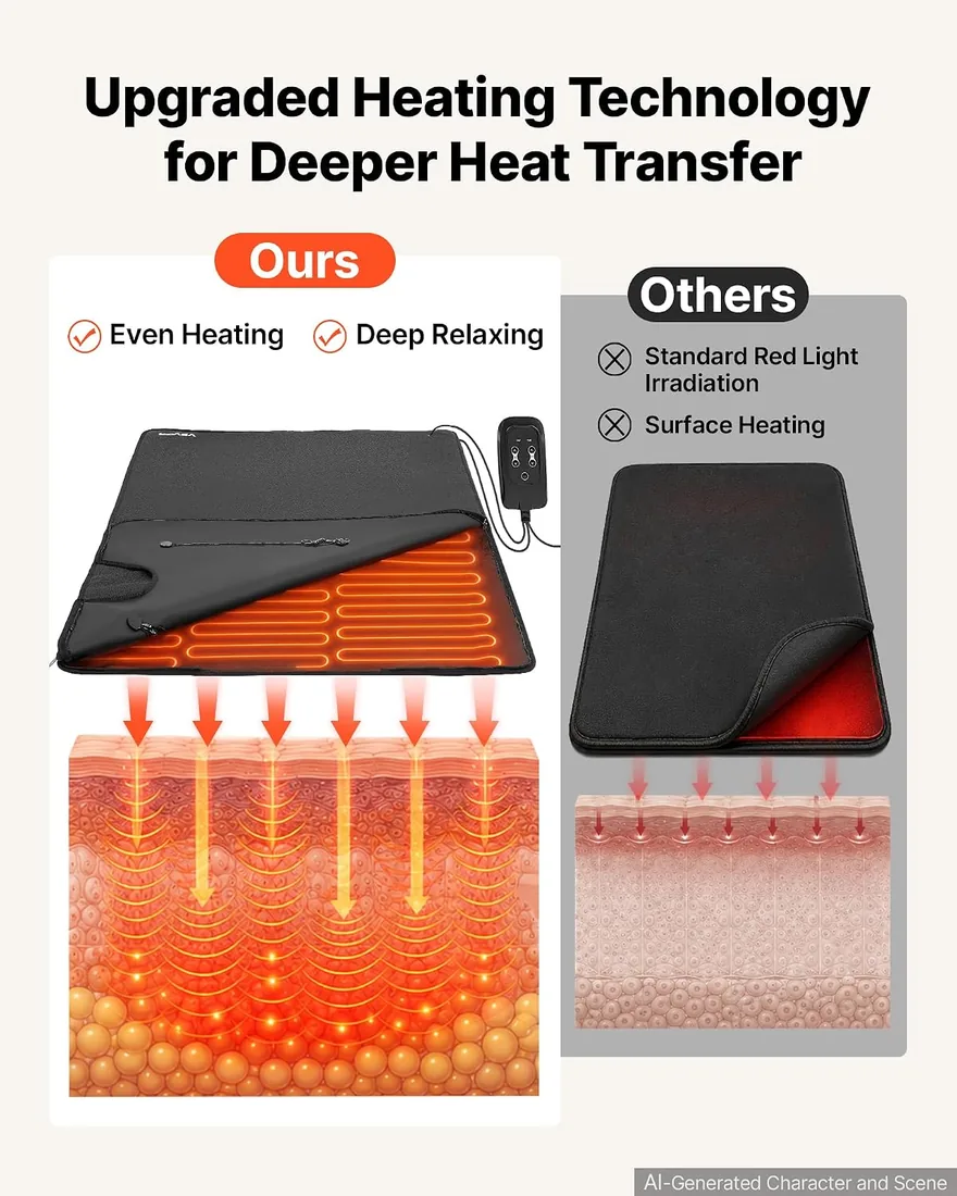VEVOR Manta de Sauna Infrarroja Portátil de 5 Capas de 180 x 90 cm | para Spa en Casa y Relajación, con Control de Temperatura, Temporizador, Tejido de PU y Aberturas para Brazos Libres, Negro foto 3