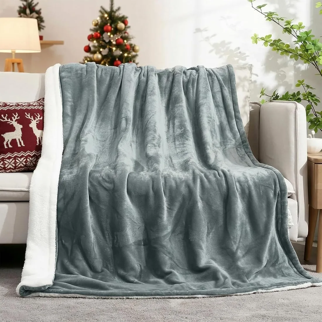 CURECURE Manta Eléctrica Throw de Franela 130x180cm, Gris Claro