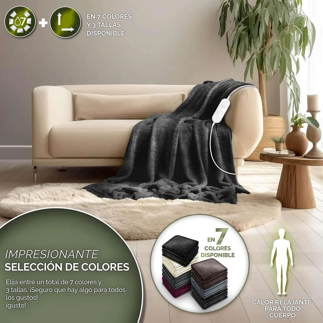 sinnlein® Calienta Camas | Manta Eléctrica 200 x 180 cm Antracita | con Desconexión Automática y Temporizador | 9 Niveles de Temperatura | Pantalla Digital | Lavabale hasta 40°C foto 2