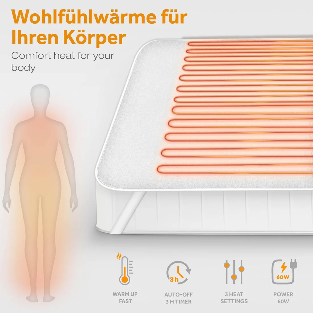 sinnlein® Manta térmica de vellón 190 x 80 cm | Lavable hasta 40°C | Manta eléctrica con desconexión automática | calientacamas | 3 Niveles de Temperatura Ajustables | Pantalla Digital | 60 vatios foto 2