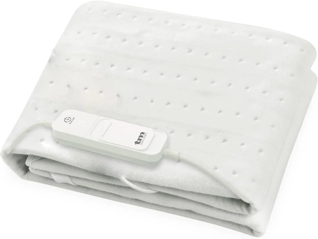 TM Electron Cubre Colchones Calientacamas Eléctrico Para Cama Individual 60w Con 3 Niveles De Temperatura Y Apagado Automático. Tamaño 150x80cm, color Blanco