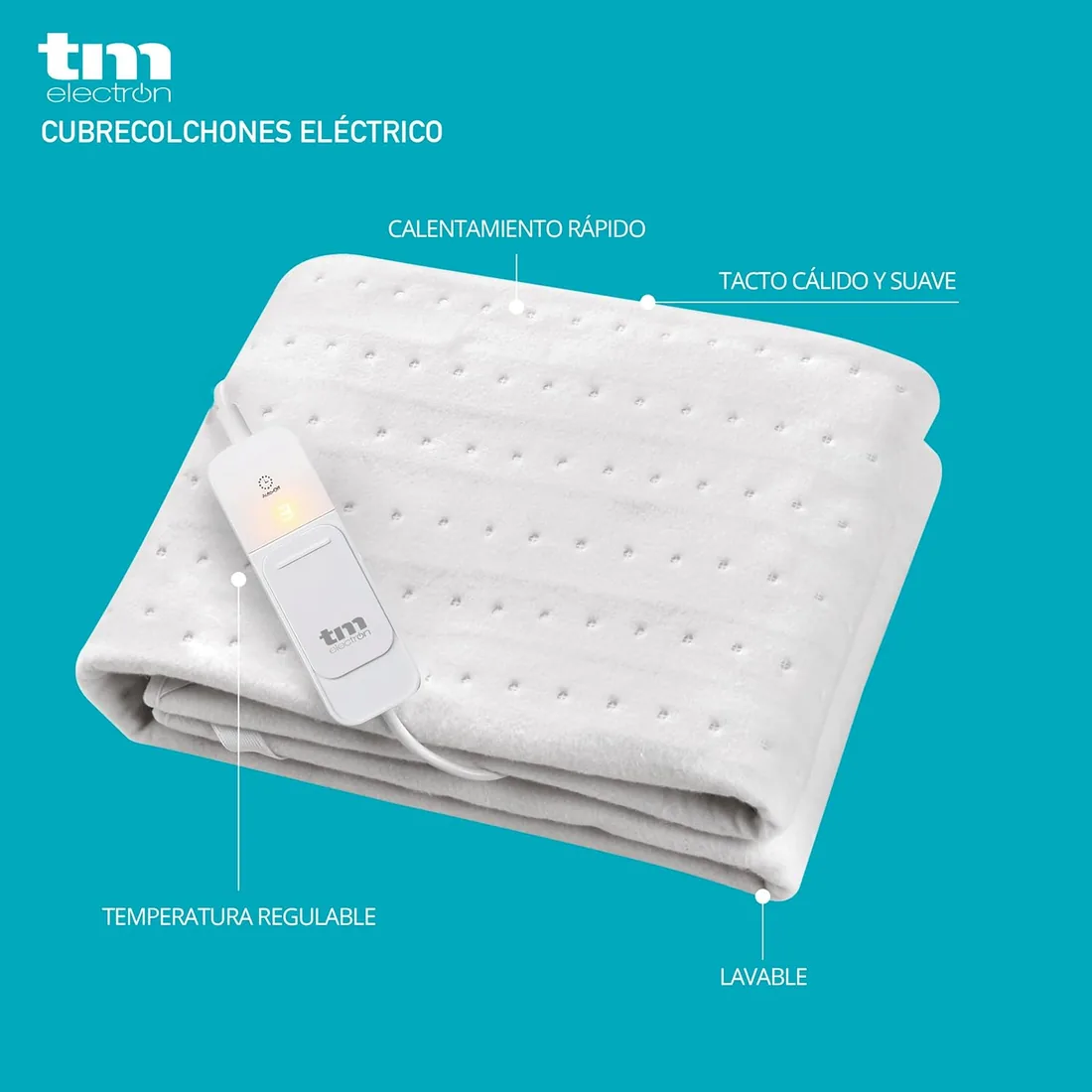 TM Electron Cubre Colchones Calientacamas Eléctrico Para Cama Individual 60w Con 3 Niveles De Temperatura Y Apagado Automático. Tamaño 150x80cm, color Blanco foto 2