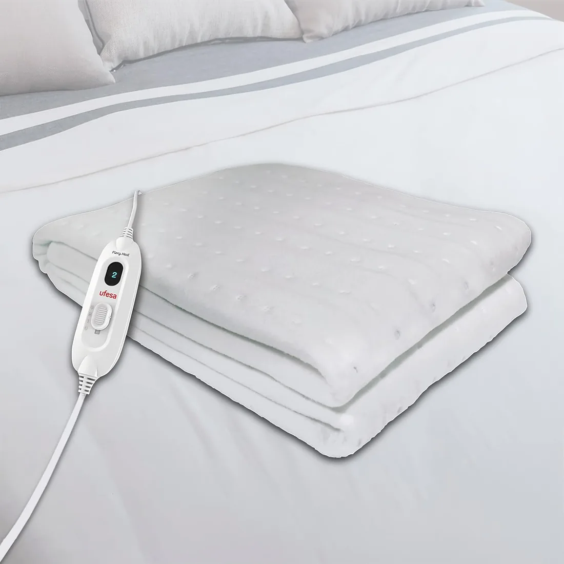 Ufesa Flexy Heat CIE Calientacamas Eléctrico Individual, 150x90cm, 60W, Reversible, 3 Niveles de Temperatura, Apagado Automático, Lavable, Manta Térmica, Calefacción de Cama, Blanco foto 2