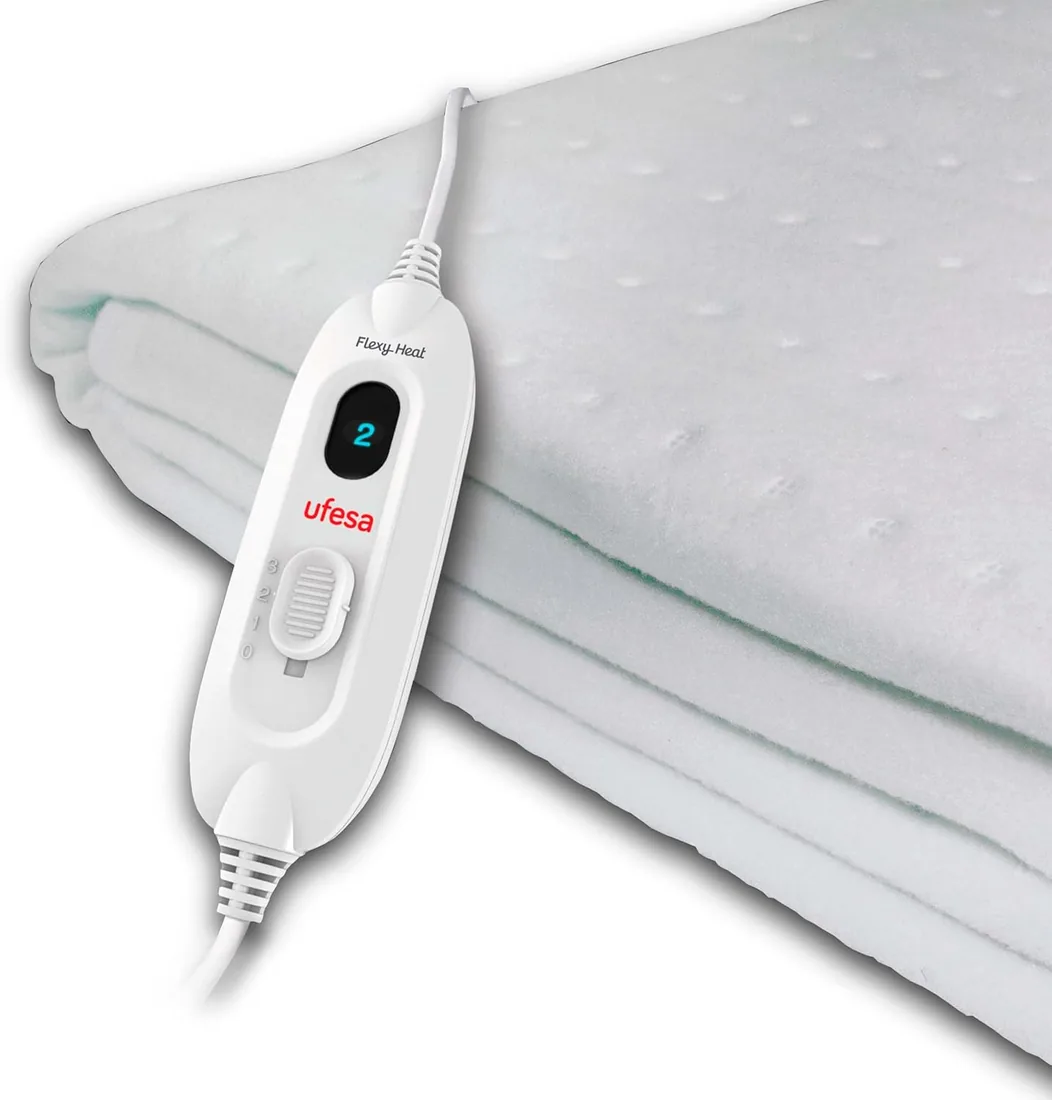 Ufesa Flexy Heat CIE Calientacamas Eléctrico Individual, 150x90cm, 60W, Reversible, 3 Niveles de Temperatura, Apagado Automático, Lavable, Manta Térmica, Calefacción de Cama, Blanco foto 3