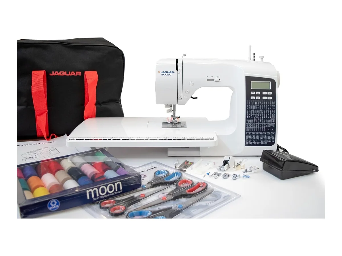Máquina de coser computarizada Jaguar 200SQ, 200 puntadas, 9 ojales, incluye paquete de accesorios grande