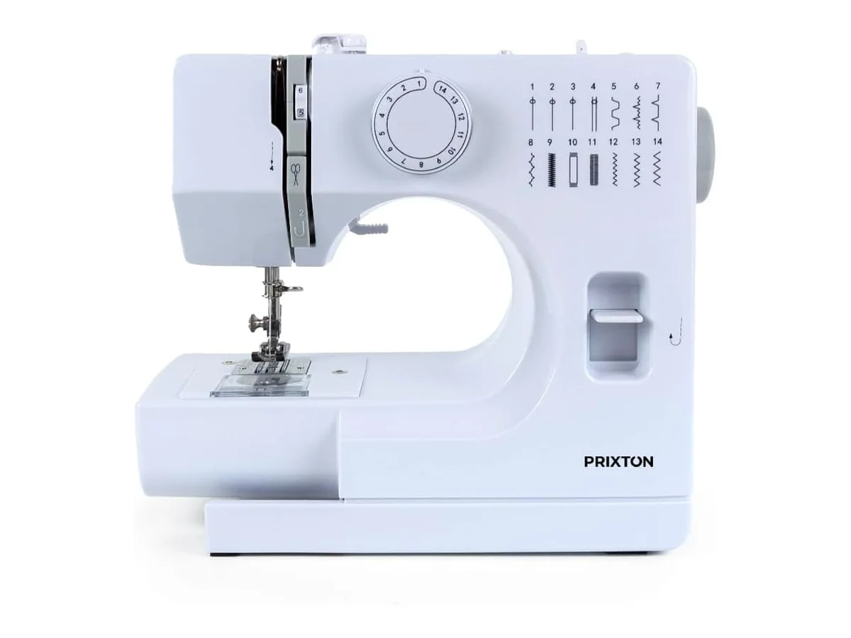 PRIXTON Máquina de coser P115, 14 Puntadas diferentes, 2 Velocidades, Lámpara y Pedal incluido