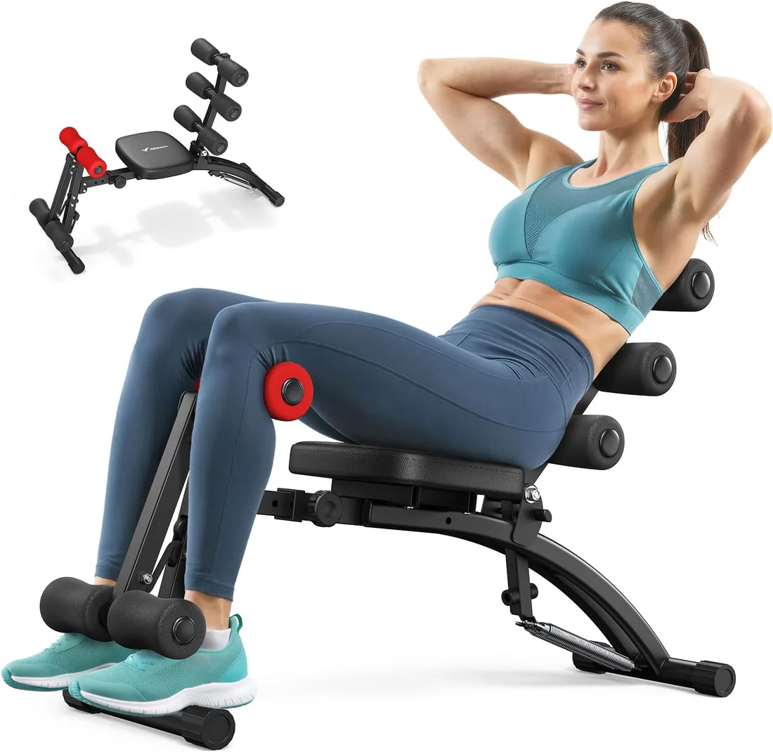 MERACH Máquina de Abdominales, Banco Ajustable para Casa | Para Cintura, Abdomen, Caderas y Piernas, Soporta 136 KG, para Abdominales, Bicicleta Aérea, Giros y Elevaciones, Negro