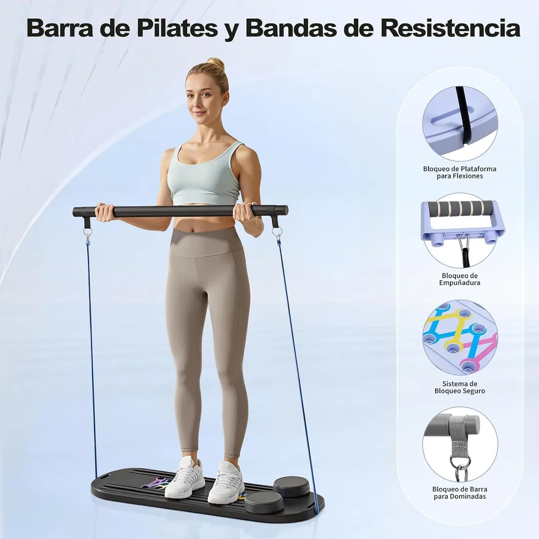 Pilates Reformer 4 en 1 Plegable, con Rodillo Abdominal de Rebote Automático y Contador, Tabla Multifuncional de Entrenamiento con Cuerda de Tensión para Gimnasio en Casa y Cuerpo Completo foto 2