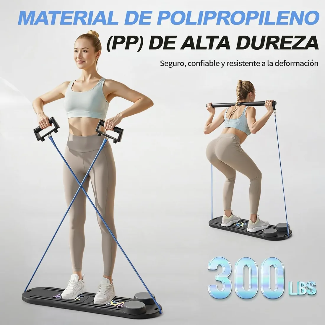 Pilates Reformer 4 en 1 Plegable, con Rodillo Abdominal de Rebote Automático y Contador, Tabla Multifuncional de Entrenamiento con Cuerda de Tensión para Gimnasio en Casa y Cuerpo Completo foto 3