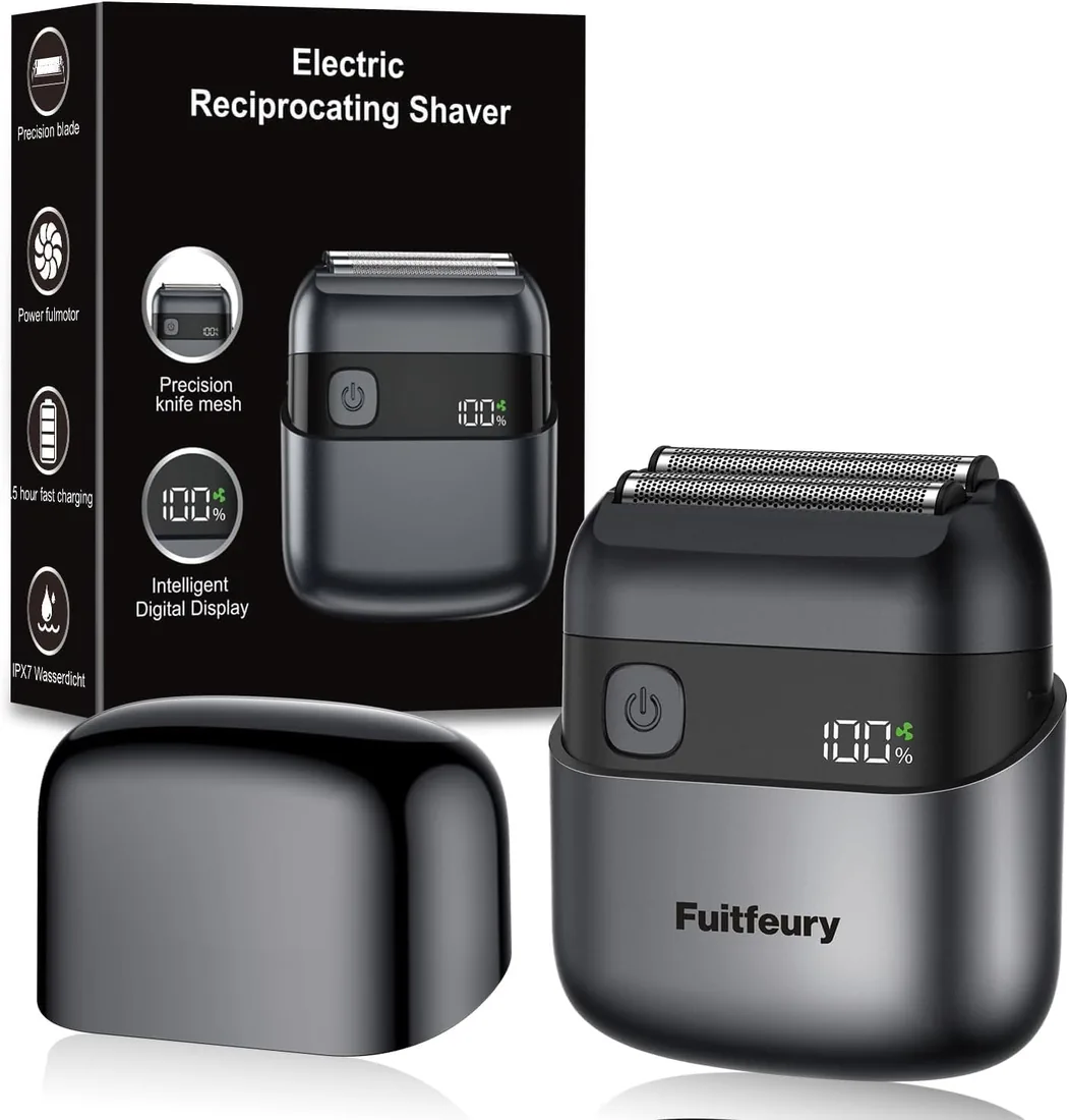 Mini Afeitadora Eléctrica Foil Shaver Hombre, Máquina de Afeitar de Barba y Cara con Láminas, Portátil e Inalámbrica, IPX7 Impermeable, Pantalla LED, Carga Rápida USB‑C, Ideal para Viajes Negro