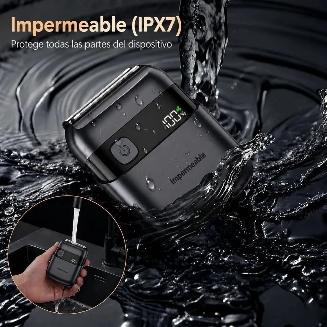 Mini Afeitadora Eléctrica Foil Shaver Hombre, Máquina de Afeitar de Barba y Cara con Láminas, Portátil e Inalámbrica, IPX7 Impermeable, Pantalla LED, Carga Rápida USB‑C, Ideal para Viajes Negro foto 2