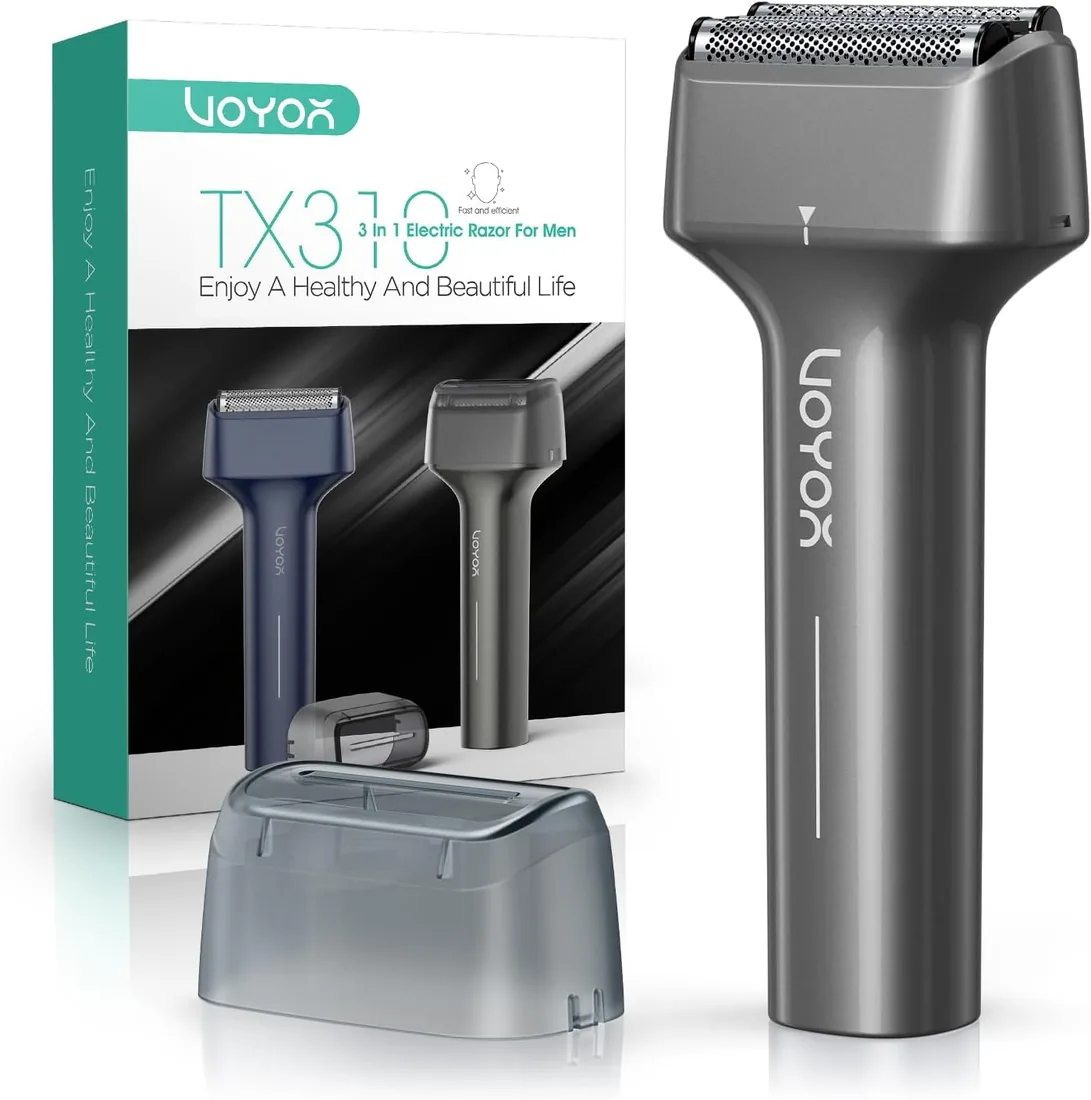 VOYOR Maquinilla de afeitar eléctrica, Seco y Húmedo, Carga USB TX310 Gris