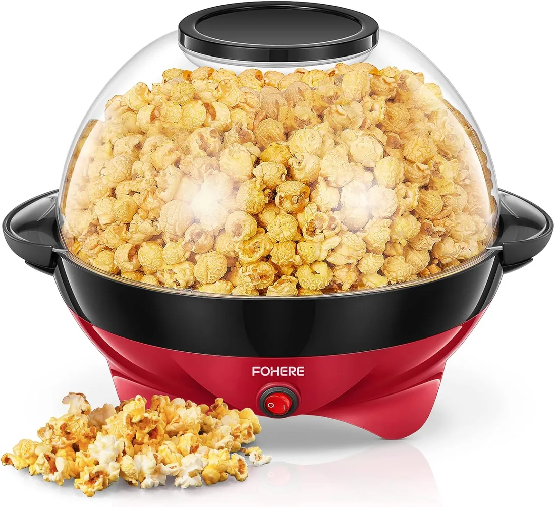 FOHERE Palomitero - 5,5L Retro Máquina de Palomitas con Capa Antiadherente | Máquina para Hacer Palomitas de Maíz Fácil de Usar - Silencioso y Rápido (entre 4 min) (Rojo) foto 2