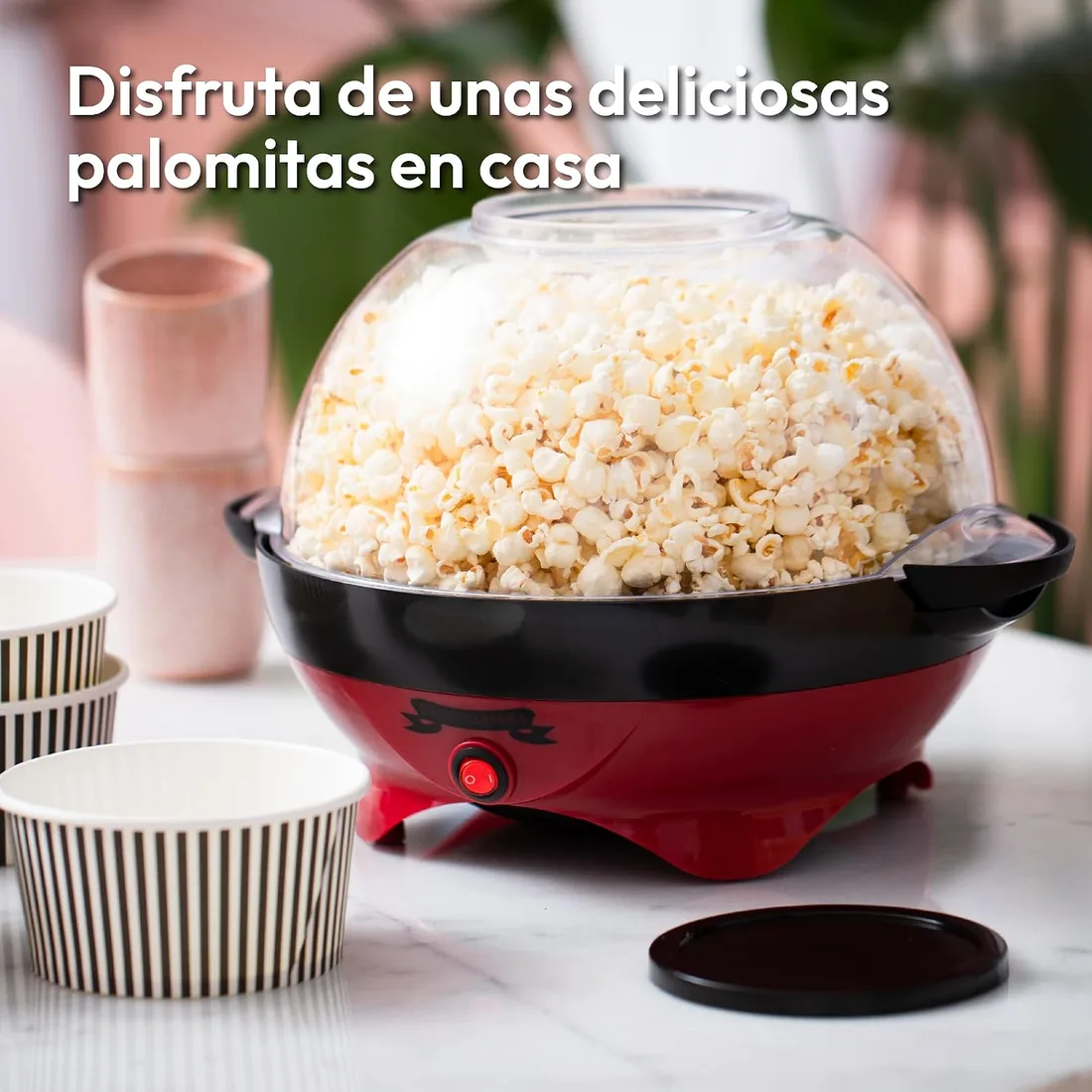 Gadgy Palomitera Retro 5 L 800W Antiadherente Roja | Prepara hasta 5 L de palomitas en 3 minutos con revestimiento antiadherente y placa extraíble foto 2