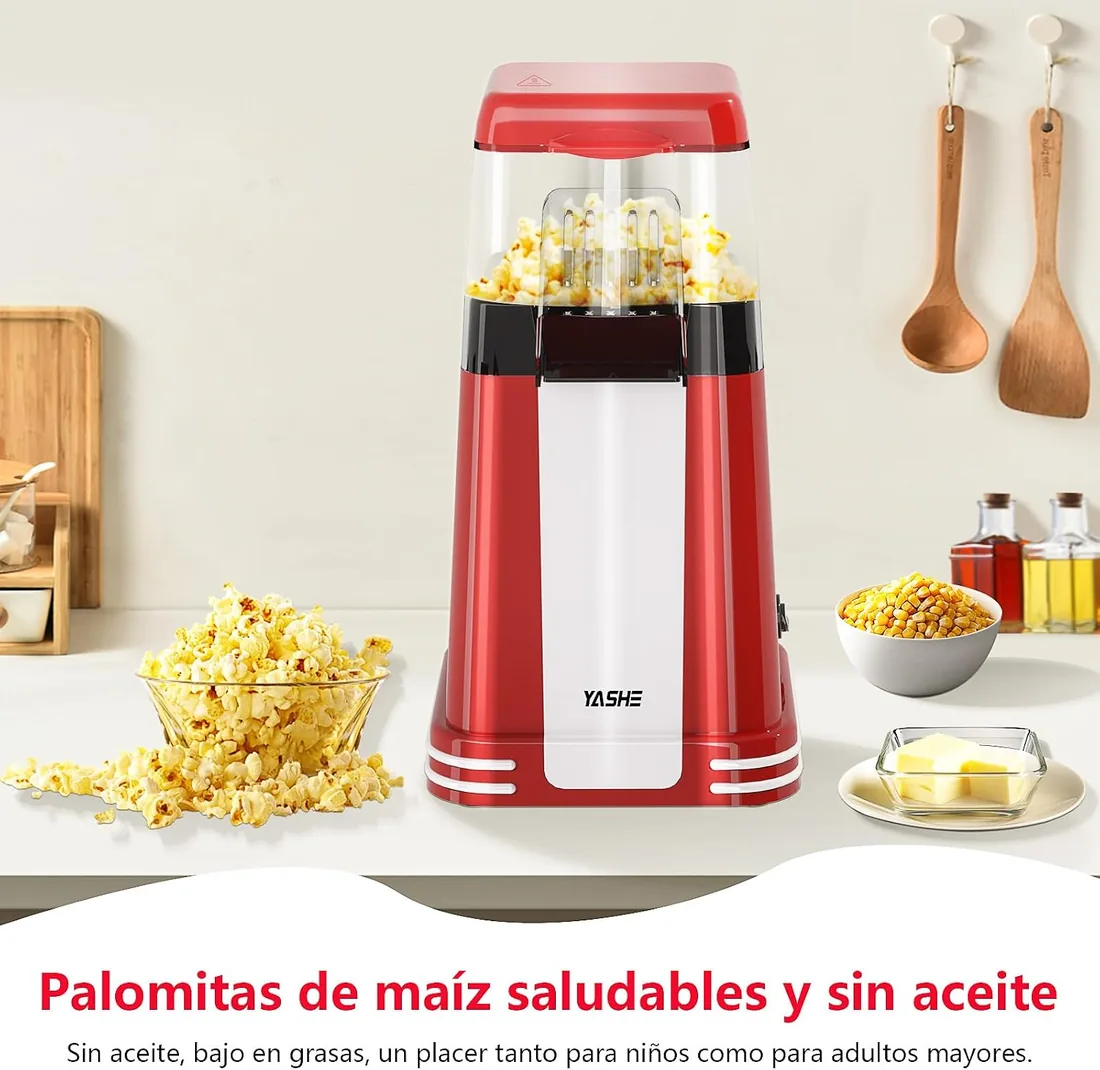 YASHE Máquina de Palomitas Retro, 1200 W Palomitero de Aire Caliente con Vaso Medidor, Un Toque, Sin Aceite, Perfecto para Cine en Casa, Noches de Película, Fiestas foto 2