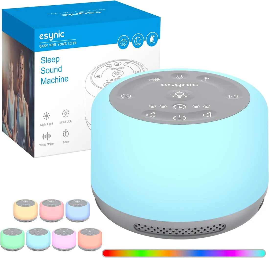 eSynic White Noise Máquina de Ruido Blanco Máquina de Sonido Portátil para Dormir para Bebé con 30 Tipos de Sonidos Relajantes, Luz Nocturna Ajustable,Temporizador foto 3