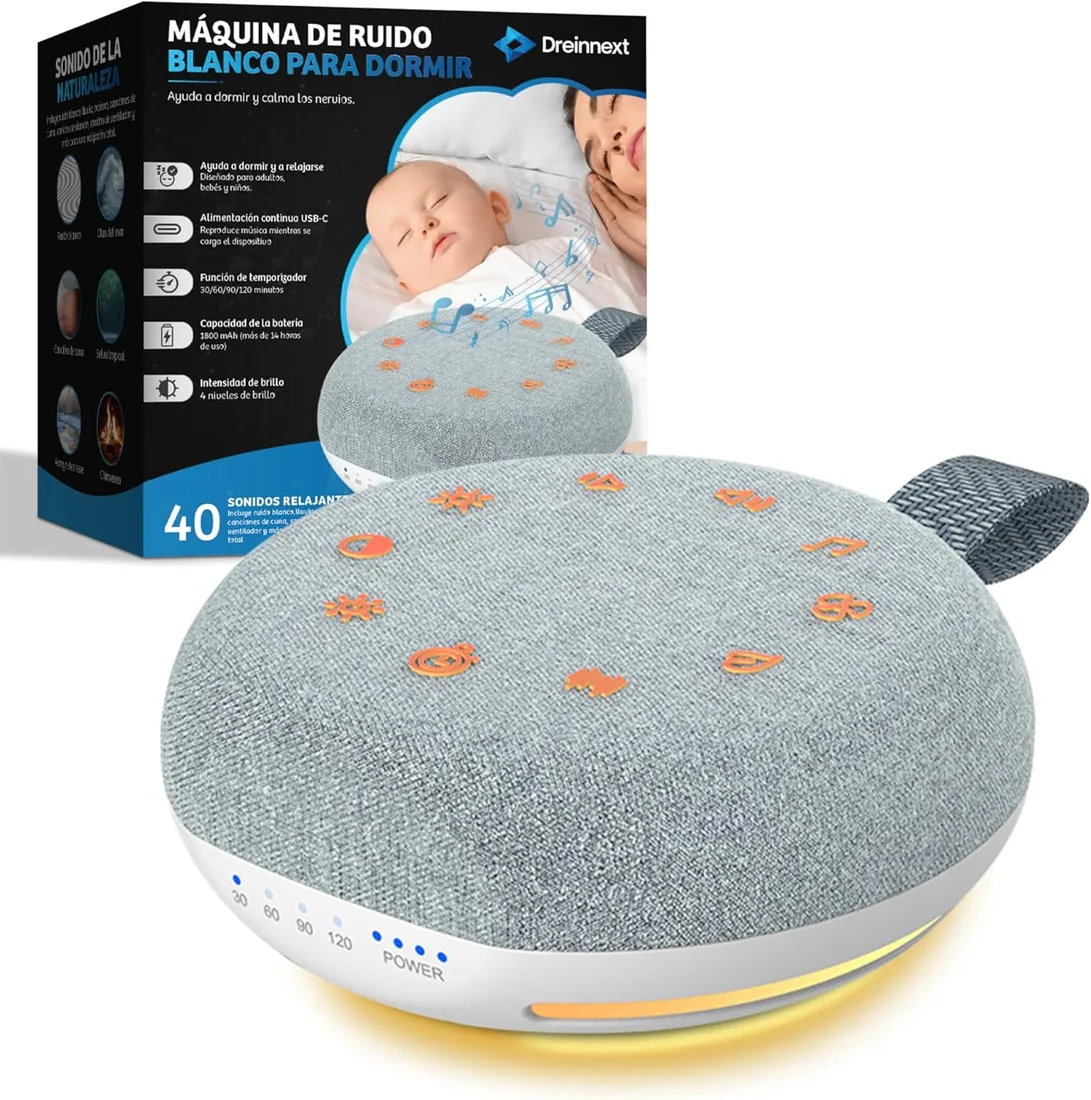 Máquina de Ruido Blanco Bebé y Adulto | 40 Sonidos Relajantes, Luz Nocturna Suave, Temporizador y Volumen Ajustable | Regalo Bebé Recién Nacido Niño o 6 Meses | USB Recargable foto 2