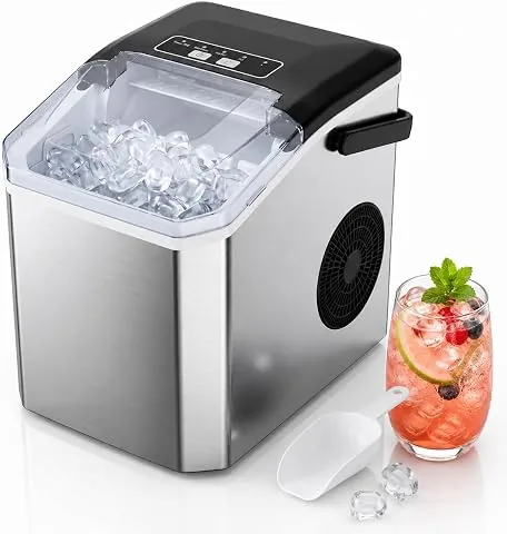 ELECVIVA Máquina de Hielo de Bala Transparente, 9 Cubitos en 6-8 Min | Depósito 1,3L con hasta 63 cub