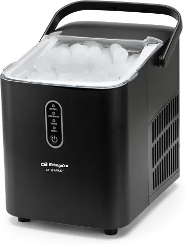 MHH 1200 Máquina de Hacer Hielo, 12 Kg/24H, 8 Cubitos Tipo Bala Cada 6-8 Min, 2 Tamaños de Hielo, Autolimpieza, Silenciosa, Depósito 1L, Compacta, Asa de Transporte, 120W