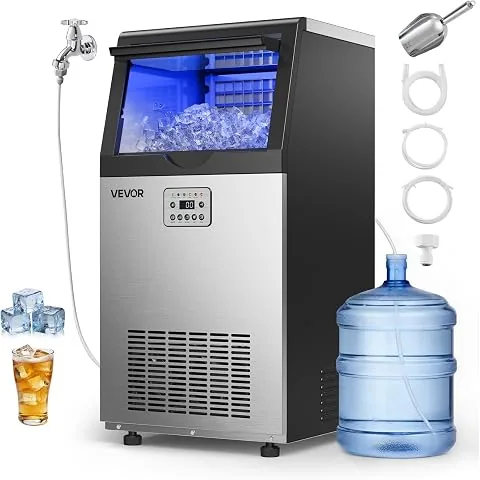 VEVOR Máquina para Fabricar Hielo 54 kg/24h Almacenamiento 7,3-13,3 kg, 36 Cubitos por Ciclo, de Acero Inoxidable, Independiente y Bajo Encimera, con Pantalla LED y Autolimpieza, para Bar, Restaurante