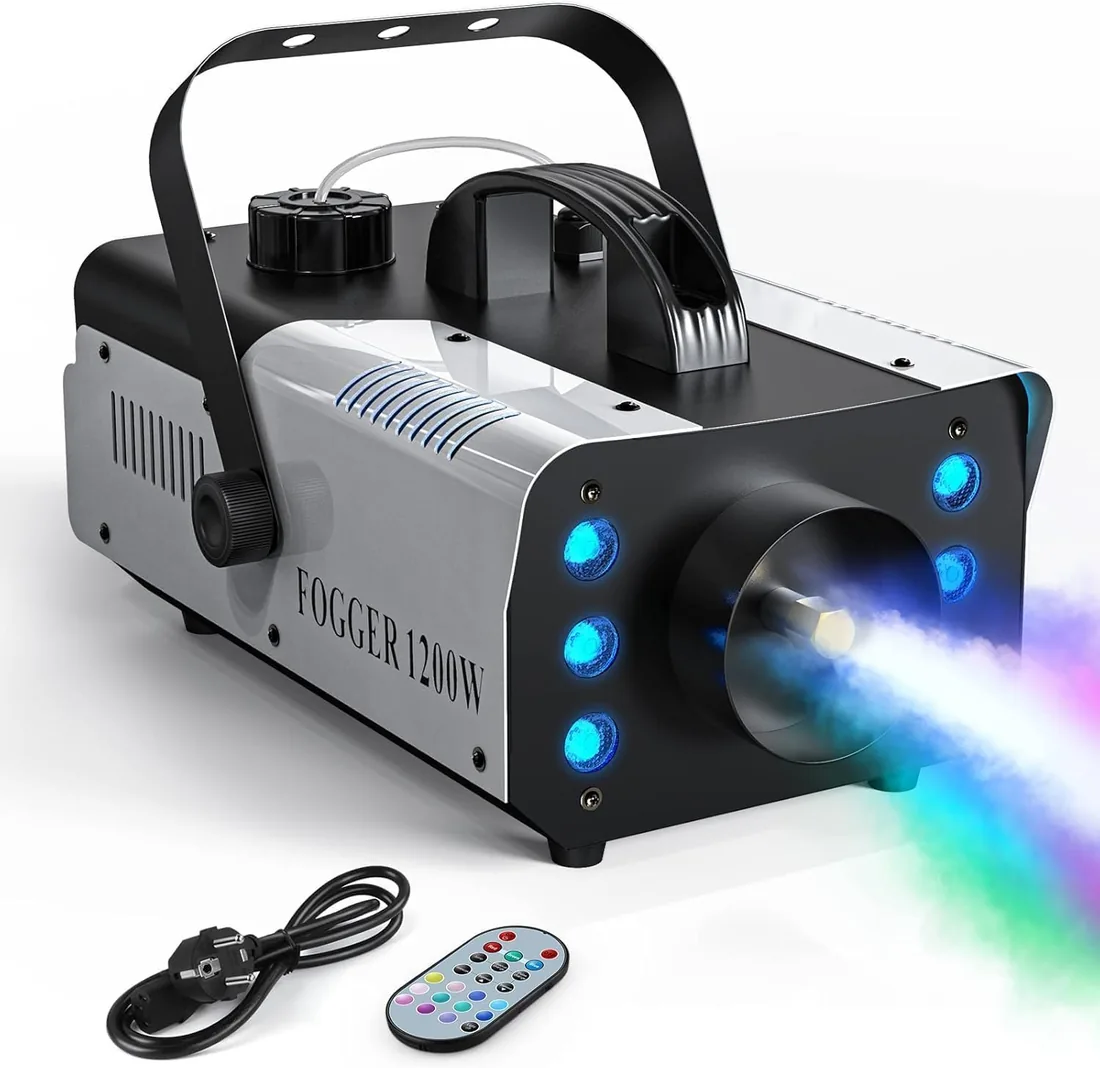 1200W Máquina de Humo con Luces Controlables, UKing RGB Maquina Niebla con Control Remoto y Tanque de 1L para Halloween, Bodas, Fiestas, Teatro, Discoteca