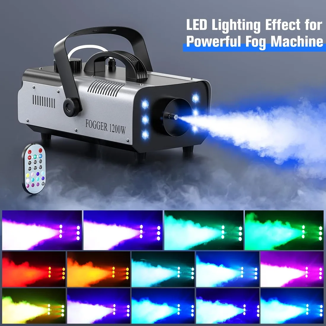 1200W Máquina de Humo con Luces Controlables, UKing RGB Maquina Niebla con Control Remoto y Tanque de 1L para Halloween, Bodas, Fiestas, Teatro, Discoteca foto 2