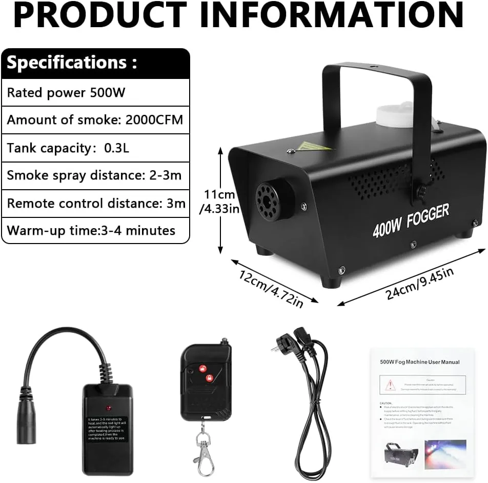 HOTUT Máquina de Humo, 500W Máquina de Humo con Control Remoto, 0.3 litros, Portátil Máquina de Humo con Mando a Distancia y Función de Pulverización Automática para DJ, Bodas, Fiestas, Navidad foto 2
