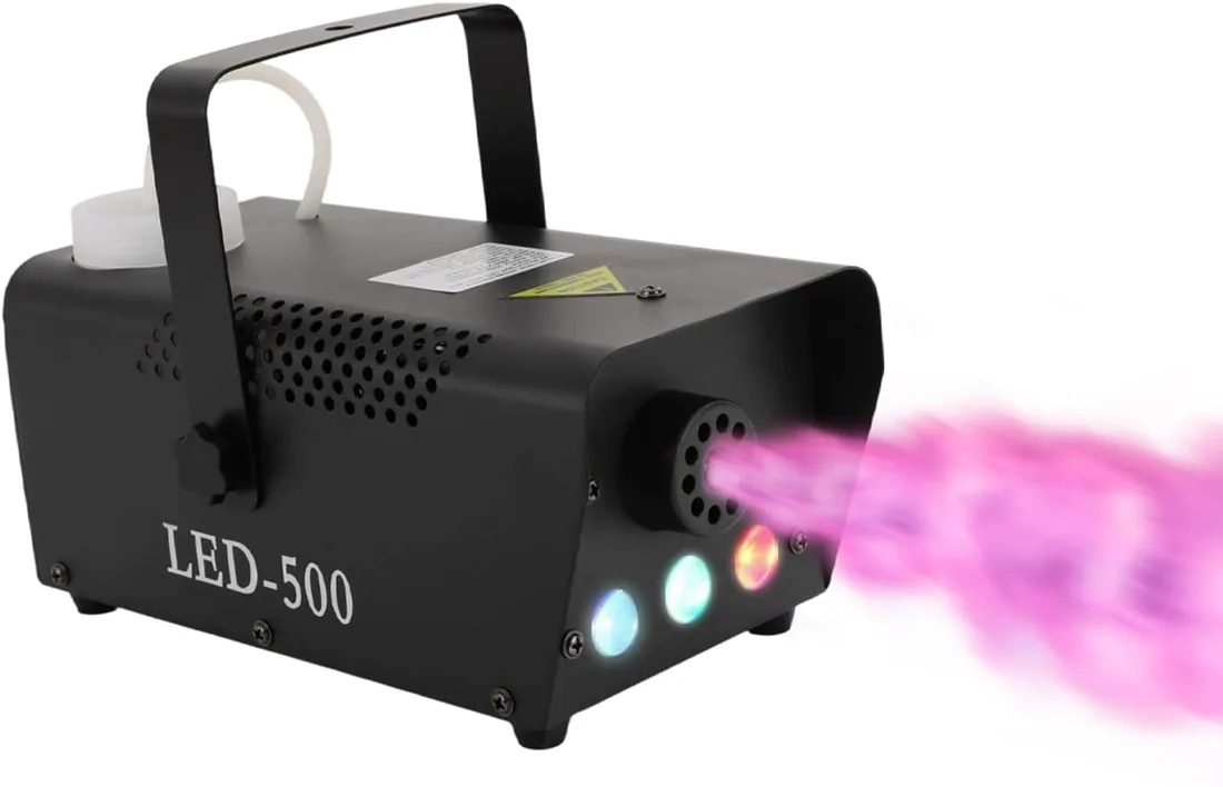 Máquina de humo, 500 W, con mando a distancia inalámbrico y luz LED, apta para DJ discoteca, Halloween, Navidad, bodas y actuaciones escénicas, etc