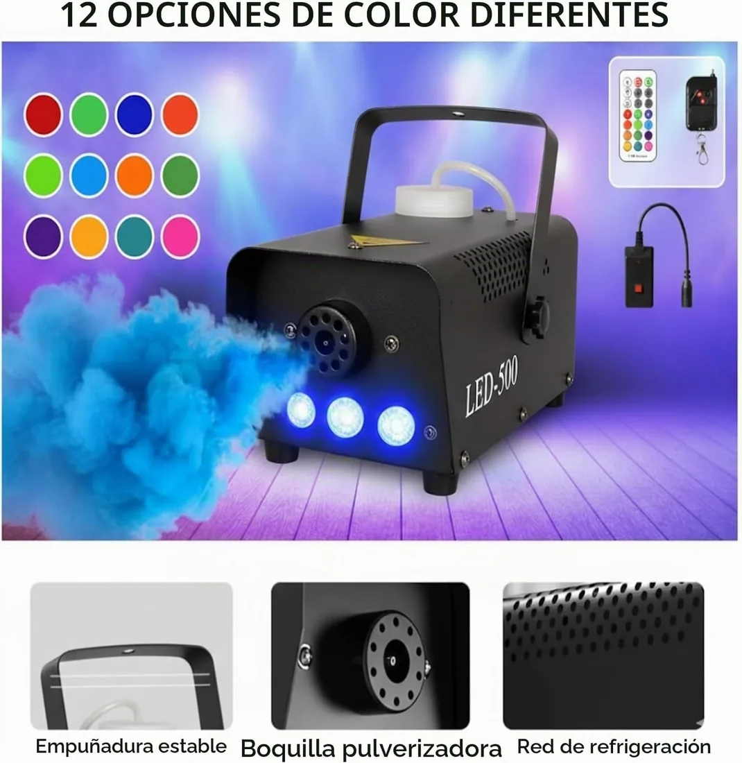 Máquina de Humo 500W, Mini Niebla Máquina con Luces RGB LED de 3 Colores, 300ml Tanque, Control Remoto Inalámbrico, Automático, Portátil, para Halloween Fiestas Bodas DJ Escenario (B) foto 3