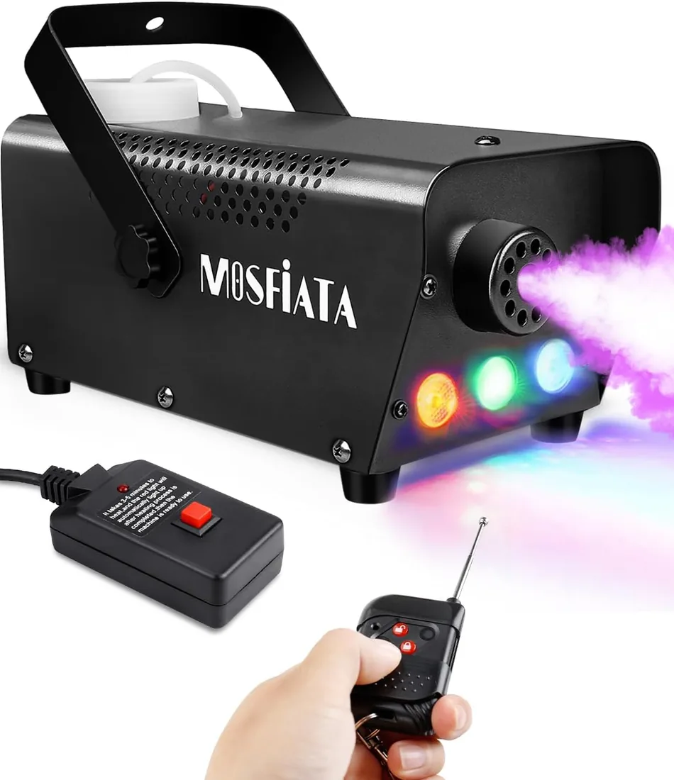 Maquina de Humo Pequeña 500W con 3 LEDs RGB Integrados para Fiestas, Halloween, Bodas, Discoteca, DJ Efecto Escenario