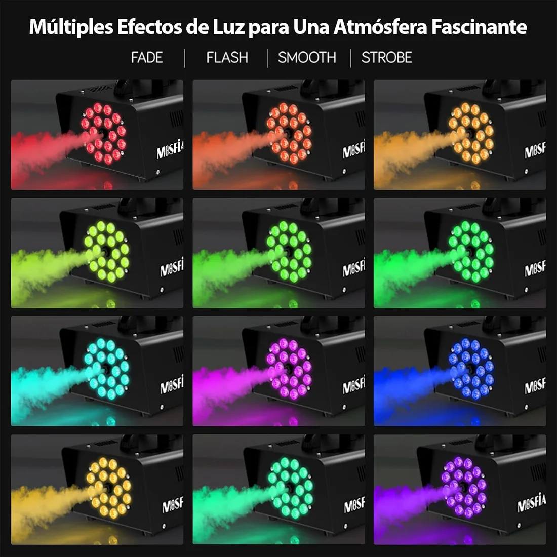 Maquina de Humo Profesional 1200W con 18 LEDs RGB Integrados para Fiestas, Halloween, Bodas, Discoteca, DJ Efecto Escenario foto 2
