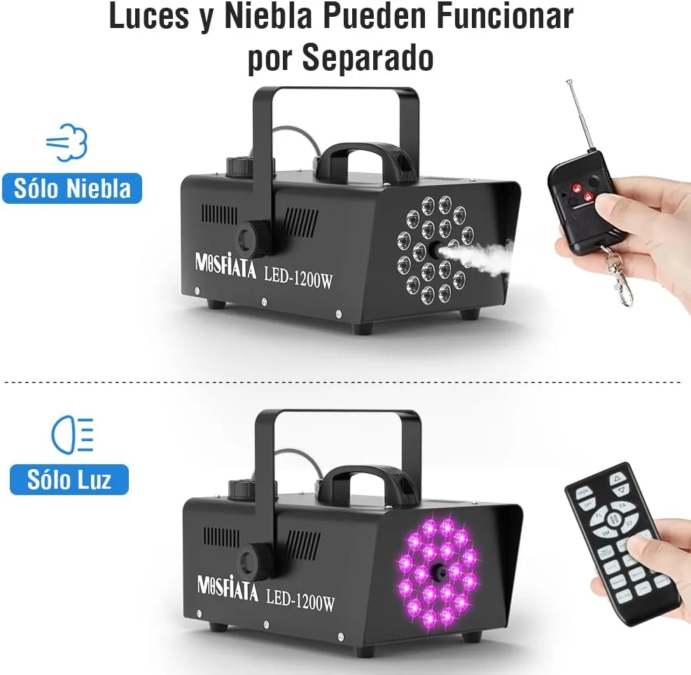 Maquina de Humo Profesional 1200W con 18 LEDs RGB Integrados para Fiestas, Halloween, Bodas, Discoteca, DJ Efecto Escenario foto 3