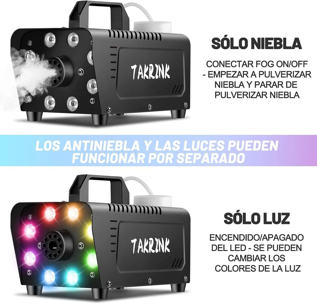 TAKRINK Máquina de Humo 900W Automática, 8 LED RGB, Mando Inalámbrico | 16 Colores y 4 Modos de Luz, Depósito de 300 ml, Niebla Automática, para Fiestas, Bodas, DJ, Halloween y Escenario foto 2