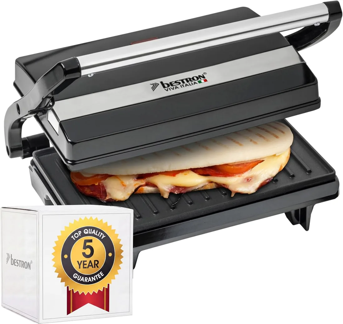 Bestron Parrilla Sandwichera Panini con Revestimiento Antiadherente, 700 W, Negro foto 3