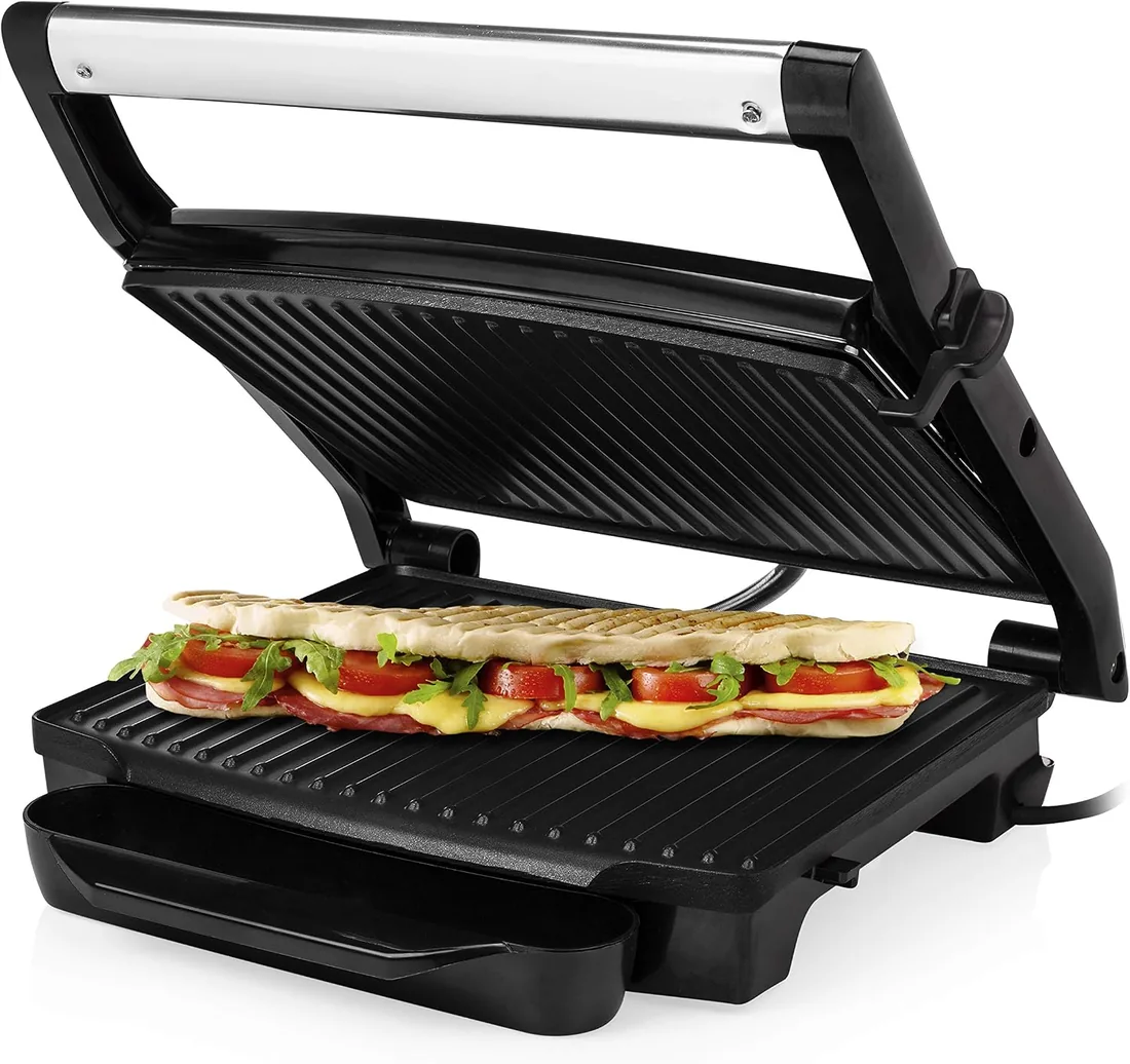 Princess 112415 Grill para bocadillos con tapa flotante y plancha, Se puede guardar en vertical u horizontal, superficie de la parrilla 30 x 24 cm, bandeja recoge grasa, 2000 W foto 3