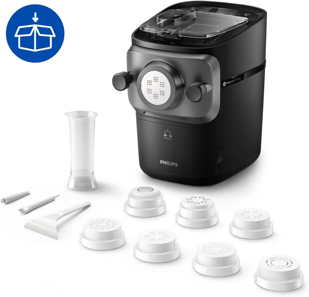 Philips 7000 Máquina para Hacer Pasta Fresca, ProExtrude, 8 Discos, Negro | Máquina para pasta fresca con pesaje automático, tecno. ProExtrude, completamente automática, 8 discos para pasta (HR2665/93) foto 2