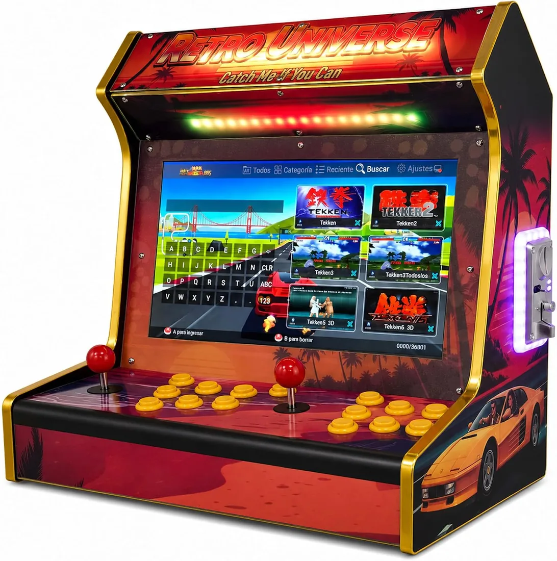 Máquina Arcade Retro Wi-FI 22" con Pantalla HD | 2 Jugadores | 6 Botones por Jugador | Modo Free Play o Monedero | Altavoz Integrado | Marquesina LED | Mueble Arcade Hecho a Mano
