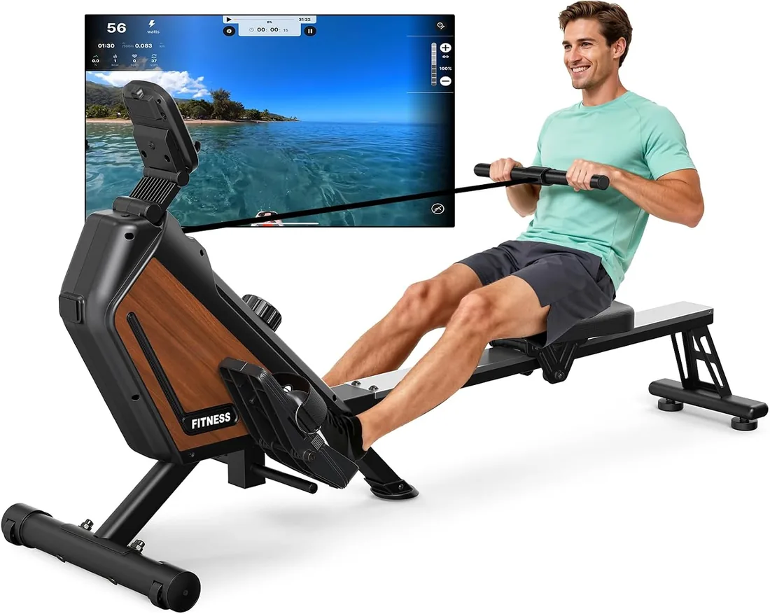 Máquina de remo para el hogar magnética, 16 niveles de resistencia, silenciosa máquina de remo doméstica para entrenamiento cardiovascular, conexión por aplicación, capacidad de carga de 160