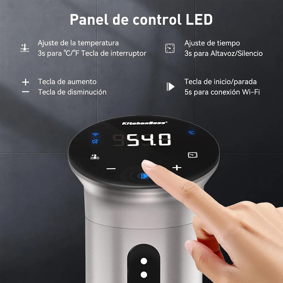 KitchenBoss Roner Sous Vide Wi-Fi: 1100W LED termostato de inmersión roner cocina baja temperatura ajuste de temperatura preciso temporizador para cocinar cocción de precisión para nutrición foto 3