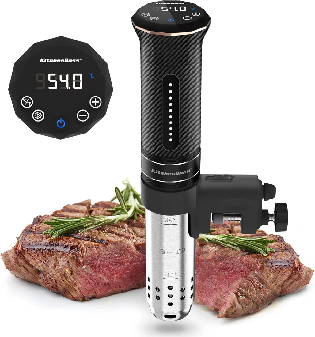 KitchenBoss Sous Vide Roner, 1100W Roner Cocina Baja Temperatura: G300T IPX7 Impermeable, Circulador de Inmersión Termal, Ajuste de Temperatura, Máquina de Cocción al Vacío con 20 Recetas Integradas