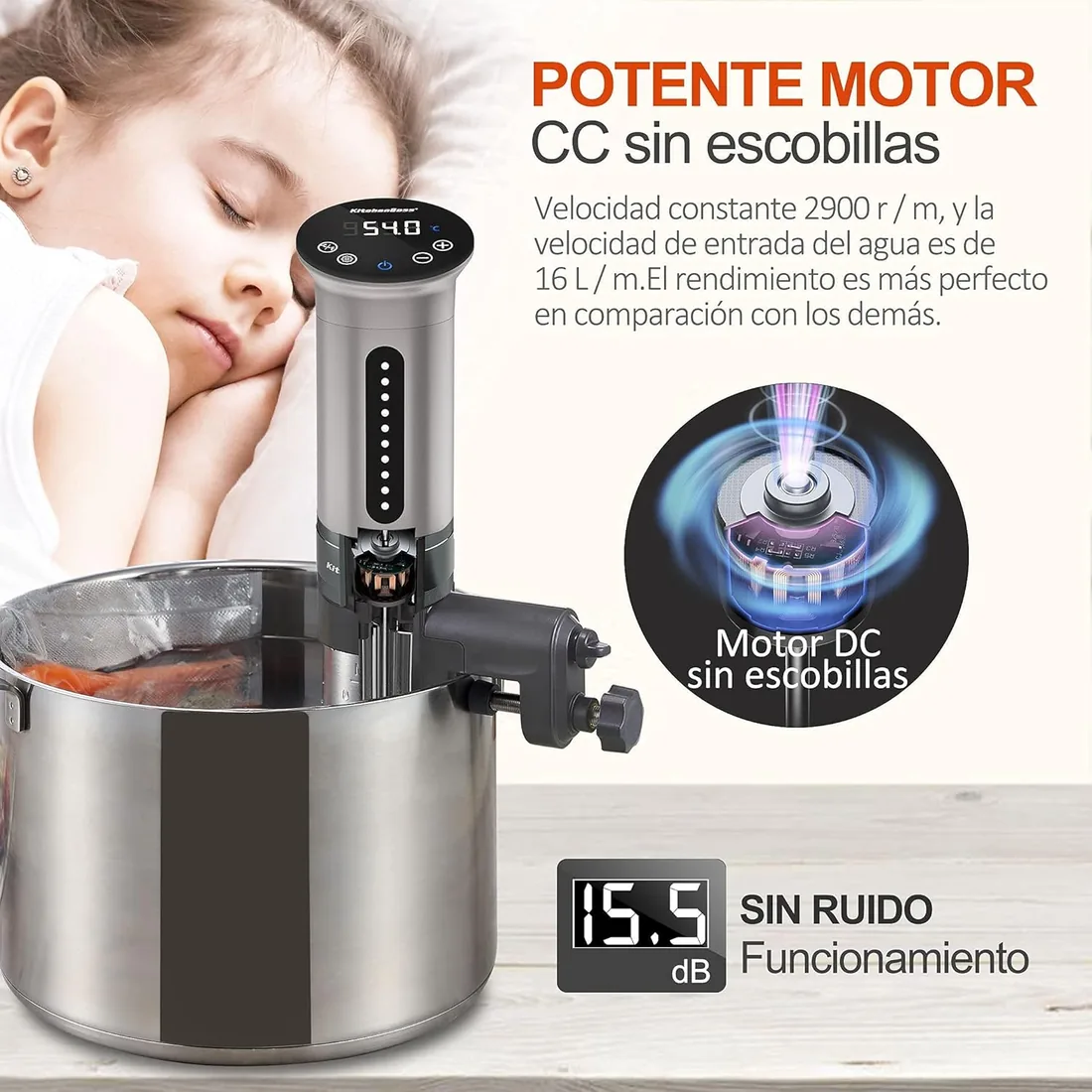 KitchenBoss Sous Vide Roner Cocina Baja Temperatura 1100W Inmersión a Prueba de Agua IPX7 Circuladores Control de Temperatura de Precisión foto 2