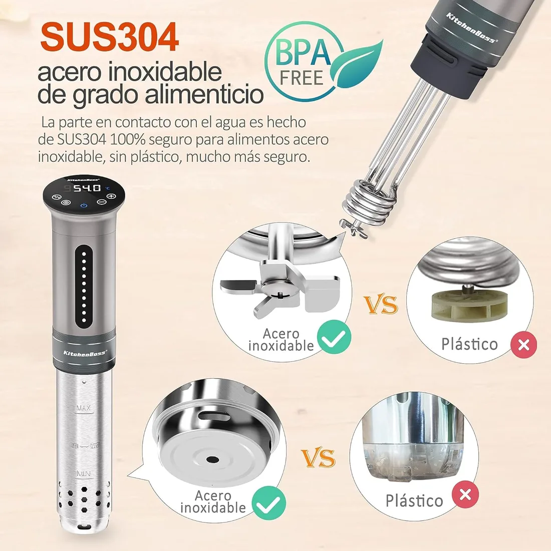 KitchenBoss Sous Vide Roner Cocina Baja Temperatura 1100W Inmersión a Prueba de Agua IPX7 Circuladores Control de Temperatura de Precisión foto 3