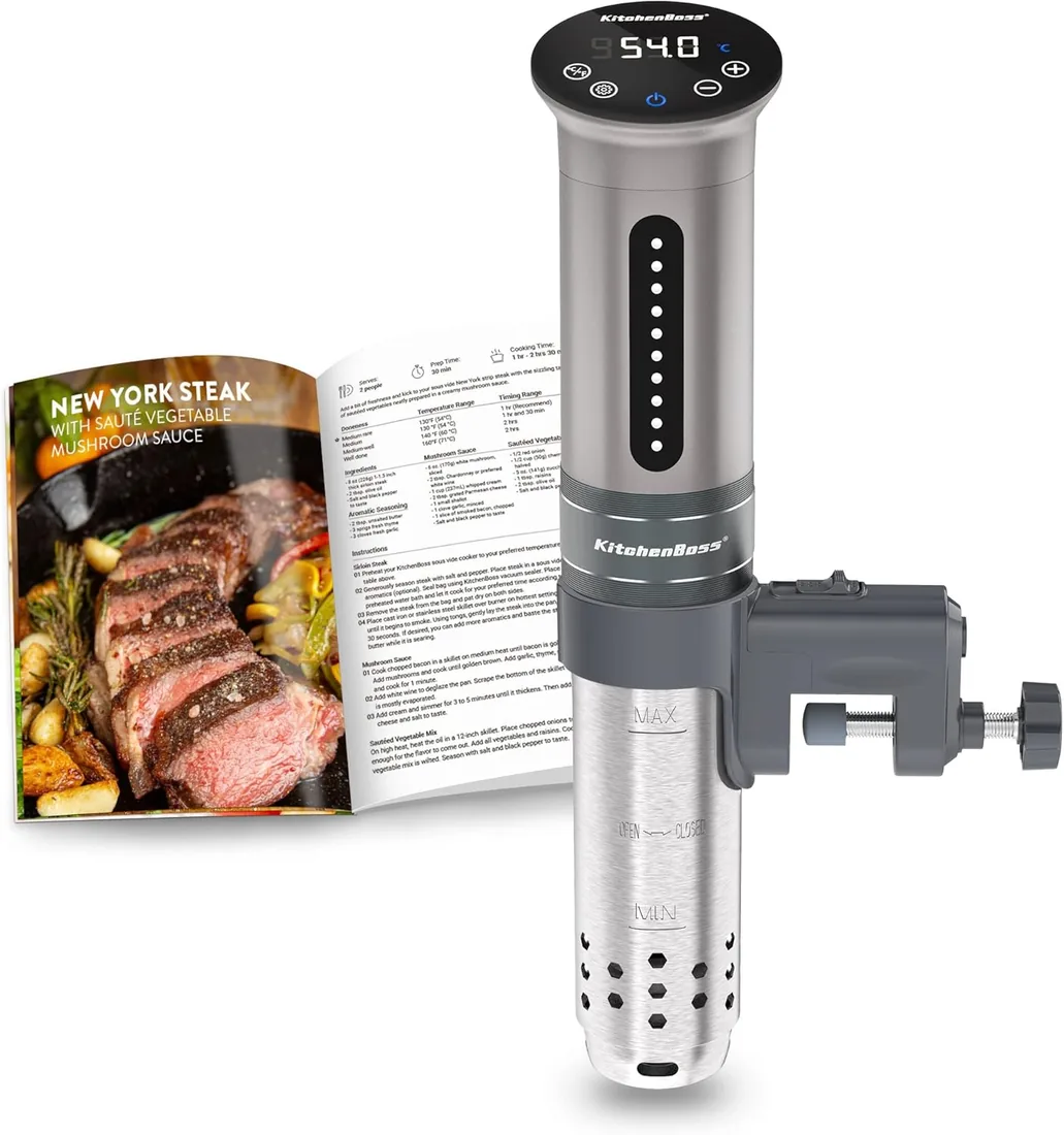 KitchenBoss Sous Vide Roner Cocina Baja Temperatura 1100W Inmersión a Prueba de Agua IPX7 Circuladores Control de Temperatura de Precisión Temporizador Digital