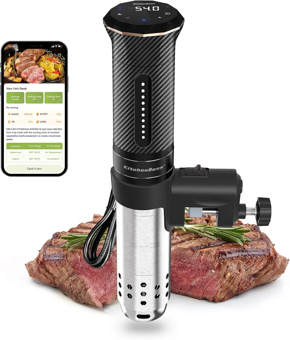 KitchenBoss Sous Vide Roner WiFi：Cocina Baja Temperatura Inmersión a Prueba de Agua IPX7 Circuladores Control de APP y Temperatura de Precisión, LED Display, Silencioso, 1100W 40℃-90℃ foto 2
