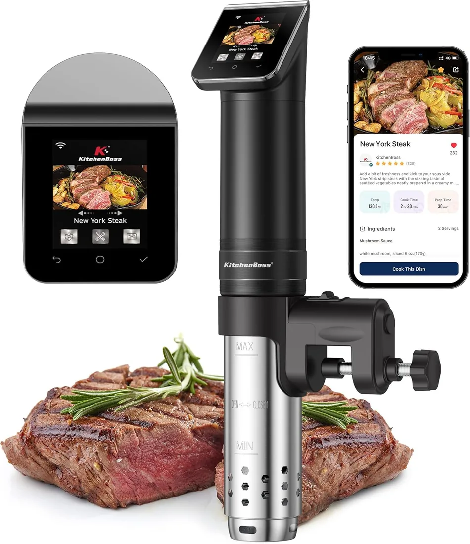 KitchenBoss Wifi Roner Cocina Baja Temperatura: G330 WLAN Sous Vide Roner, 1100W,Inmersión a Prueba de Agua IPX7 Circuladores Control de APP y Temperatura de Precisión TFT táctil Muy tranquilo foto 2