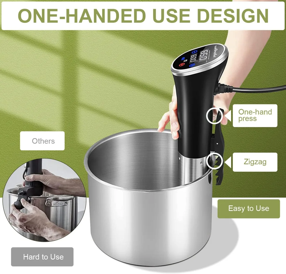 Sous Vide, Wancle Roner Cocina Baja Temperatura 1100W Inmersión a Prueba de Agua IPX7 Circuladores Con función de reserva, fácil de almacenar foto 3