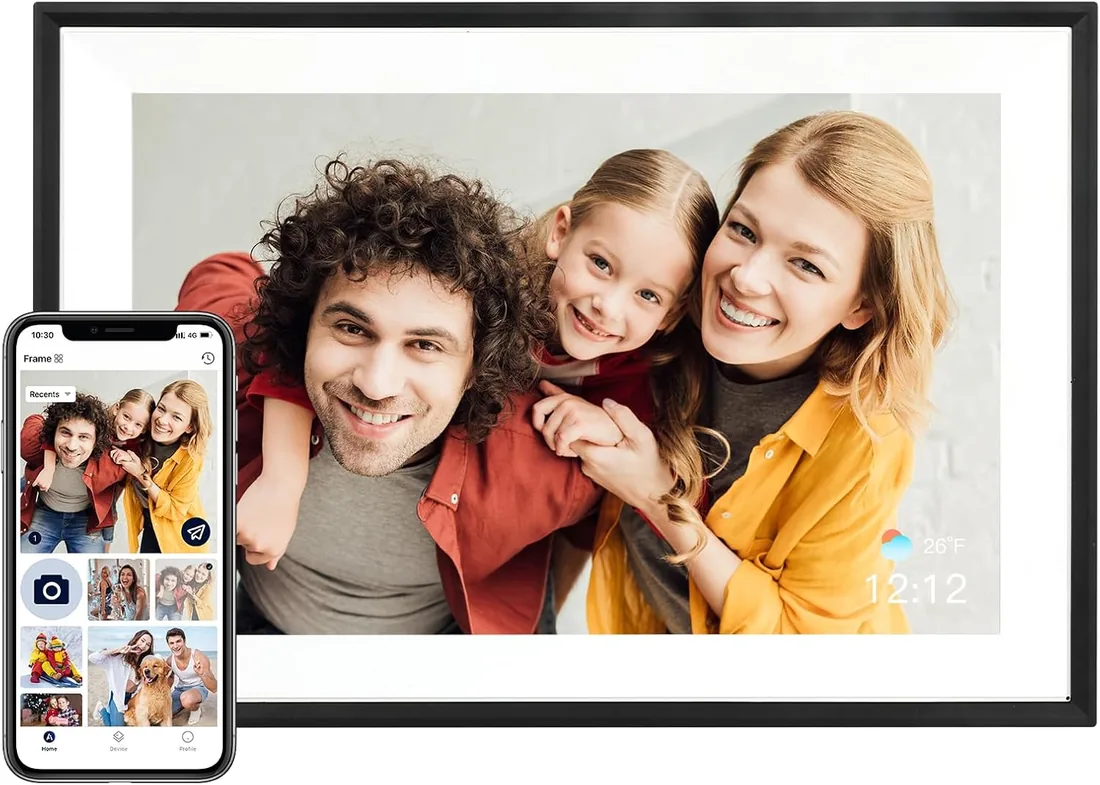 AEEZO Marco de Imagen Digital WiFi 32GB de Memoria, Pantalla táctil IPS 1280 * 800, Modo Dormitorio, Marco de Imagen Digital, Carga rápida de vídeos y Fotos a Distancia con el Software AiMOR (Negro) foto 2